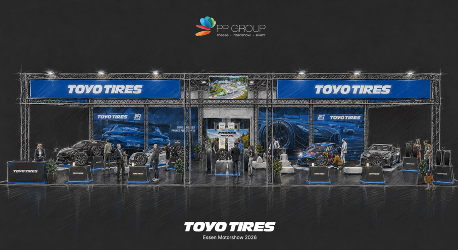 Draft of Toyo Tires Essen Motorshow exhibition booth 2026